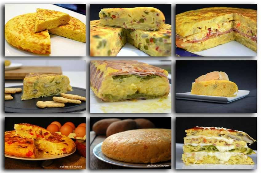 Tortilla de patata. Diferentes variedades de tortilla de patata española.