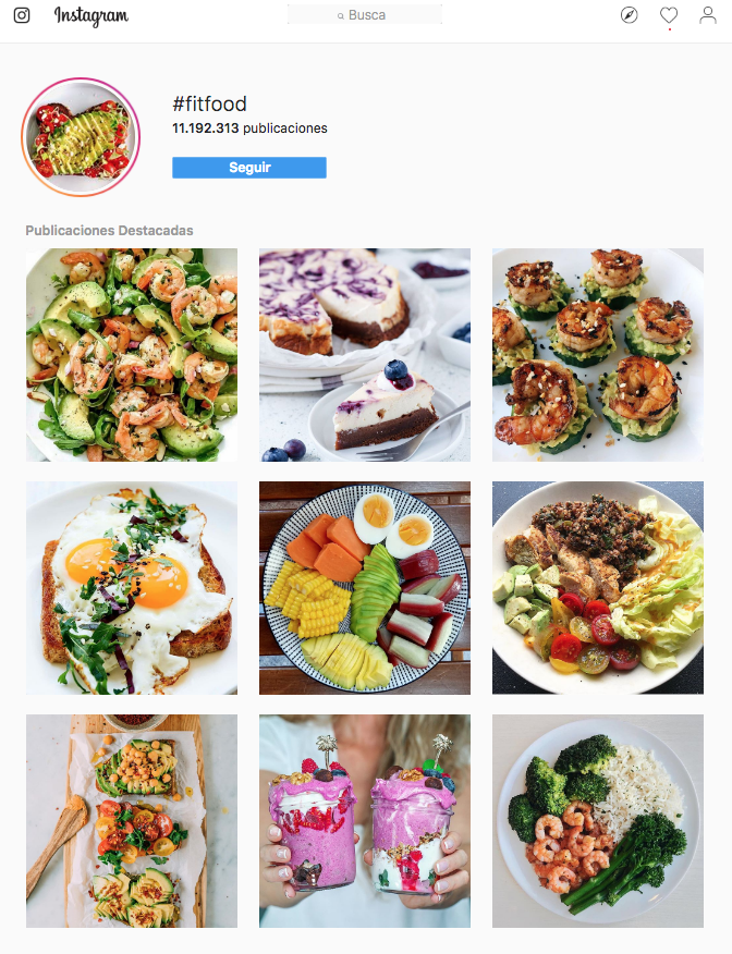 Imágenes en RRSS Imágenes de comida bajo el hashtag #fitfood en Instagram.