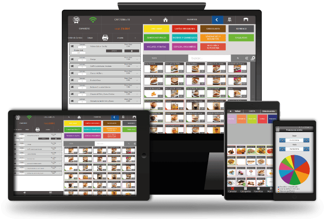 Software de gestión TPV hostelería adaptado a todo tipo de dispositivos TPV para bares y restaurantes Camarero10. Disponible en multiples dispositivos. Posibilidad de utilizar Comanderos de hostelería y otros módulos extra.