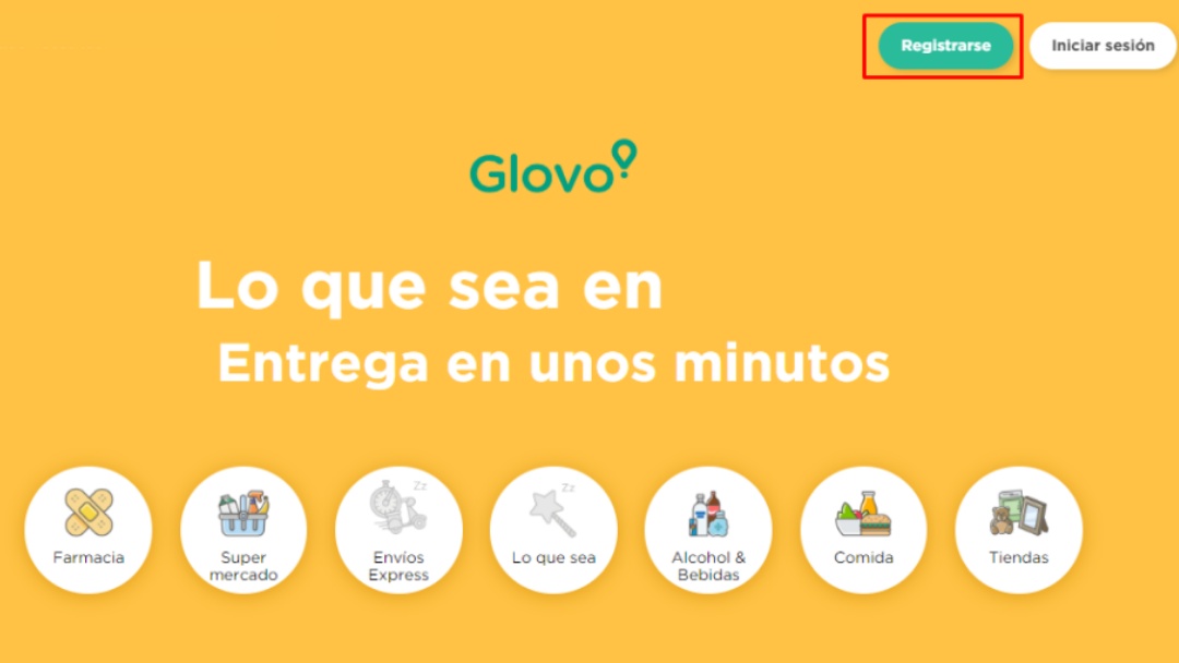 Registro en app Glovo