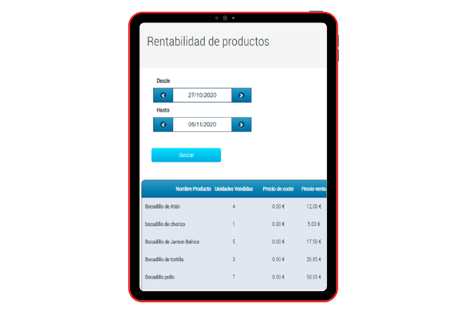 imagen escandallos Software TPV Camarero10 en multidispositivo